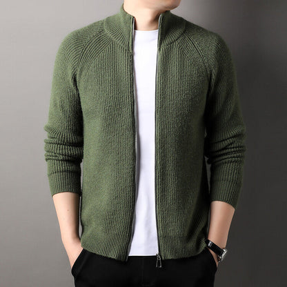 Herren Strickjacke Hochkragen Reißverschluss Uneffektiert Elegantes Design - BerlinGlamour