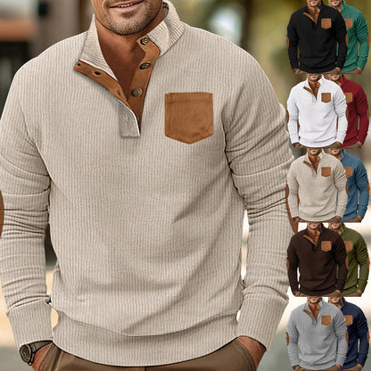 Herren Strickpullover Modern mit Knöpfen und Kontrast Ellenbogen - BerlinGlamour