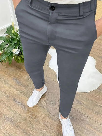 Herren SlimFit Hose Elastisch Mit Taschen Schwarz