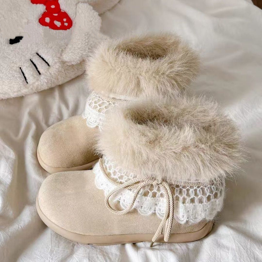Damen Winterstiefel Flauschig Elegante Spitze