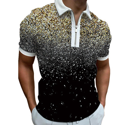 Herren Poloshirt Modern Grafisches Muster Reißverschluss