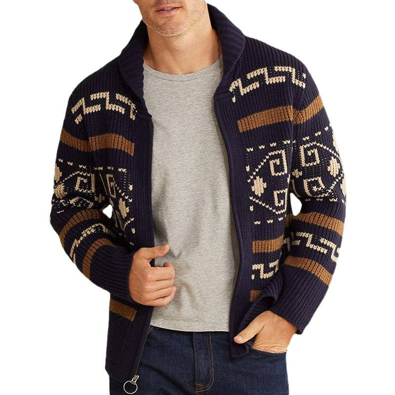 Herren Strickjacke Modern mit Hochkragen und Muster