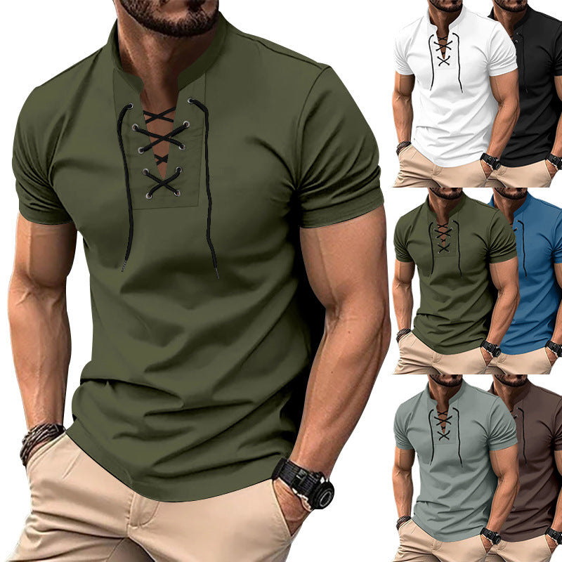 Herren Poloshirt Lässig Mit Schnürung Modern Style - BerlinGlamour