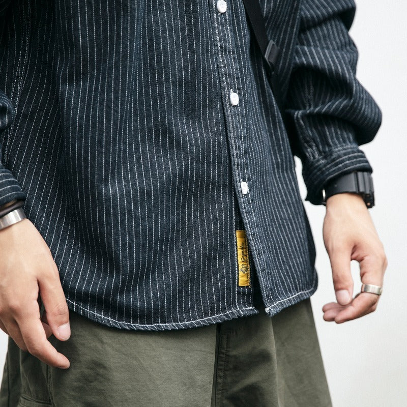 Herren Denim-Jacke Modern Streifenmuster mit Brusttaschen