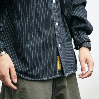 Herren Denim-Jacke Modern Streifenmuster mit Brusttaschen
