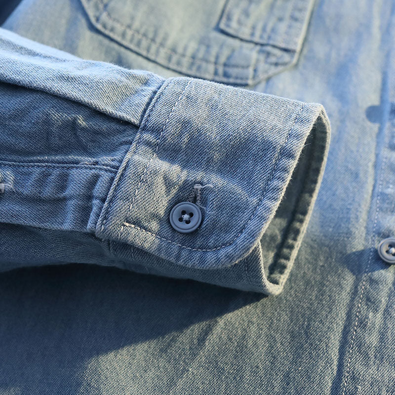 Herren Denim Hemdjacke Lässig mit Brusttaschen Modern