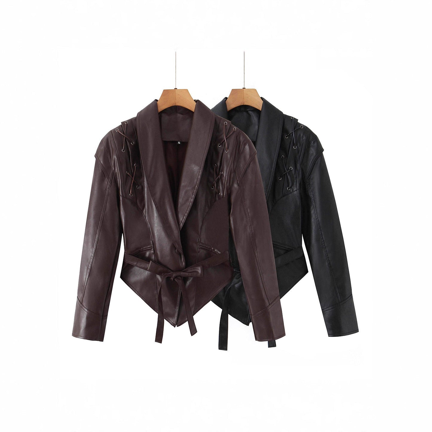 Damen Lederblazer Schnürung Modern Schwarz - BerlinGlamour