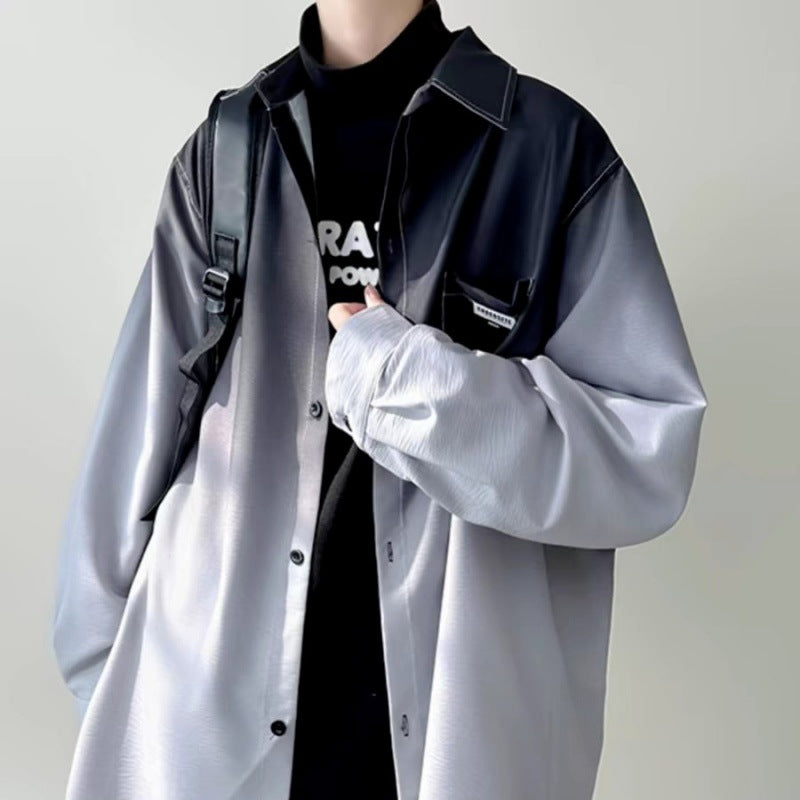 Herren Hemdjacke Modern Farbverlauf Brusttasche Praktisch
