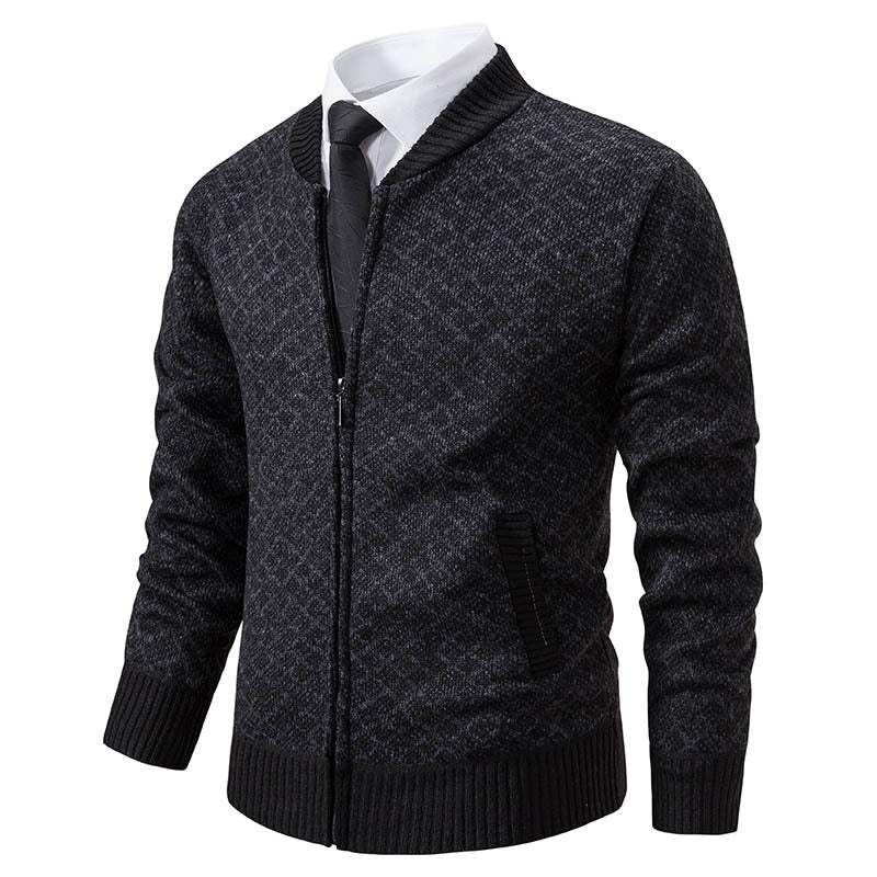 Herren Strickjacke Modern Zopfmuster Reißverschluss - BerlinGlamour