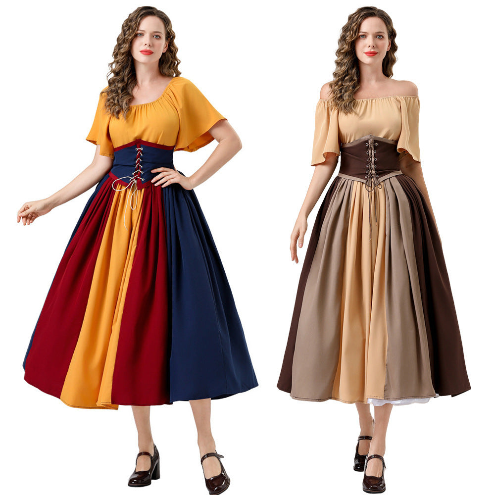 Damen Maxikleid Elegant Tailliert Schnüren Ärmel Lang