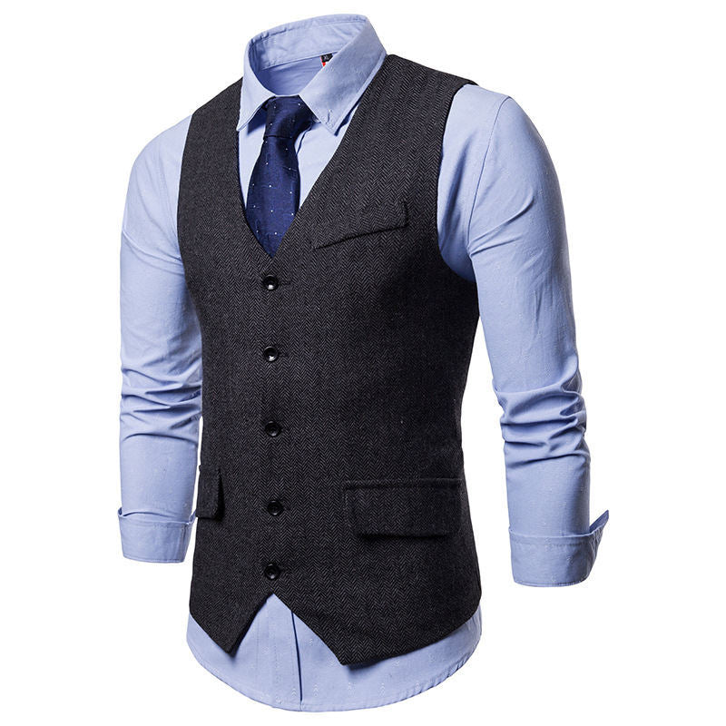 Herren Weste Herringbone Klassisch Elegant Mit Taschen