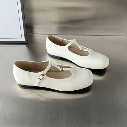 Damen Ballerinas Elegante Riemen Schuhe Glanzleder
