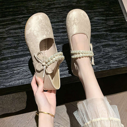 Damen Ballerinas Schuhe Elegante Perlen-details