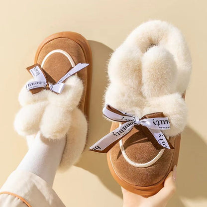 Damen Hausschuhe Flauschig Warm mit Schleifenoptik