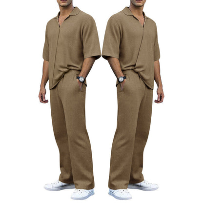 Herren Strickanzug Set mit Polohemd Bequem Modern