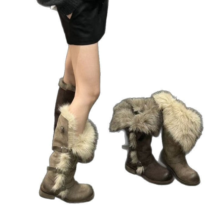 Damen Winterstiefel Luxus Kunstfell Warm Bequem