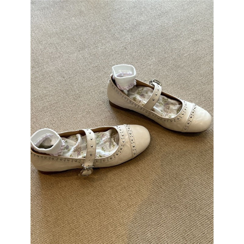 Damen Ballerinas Elegante Mary Jane Schuhe mit Nieten