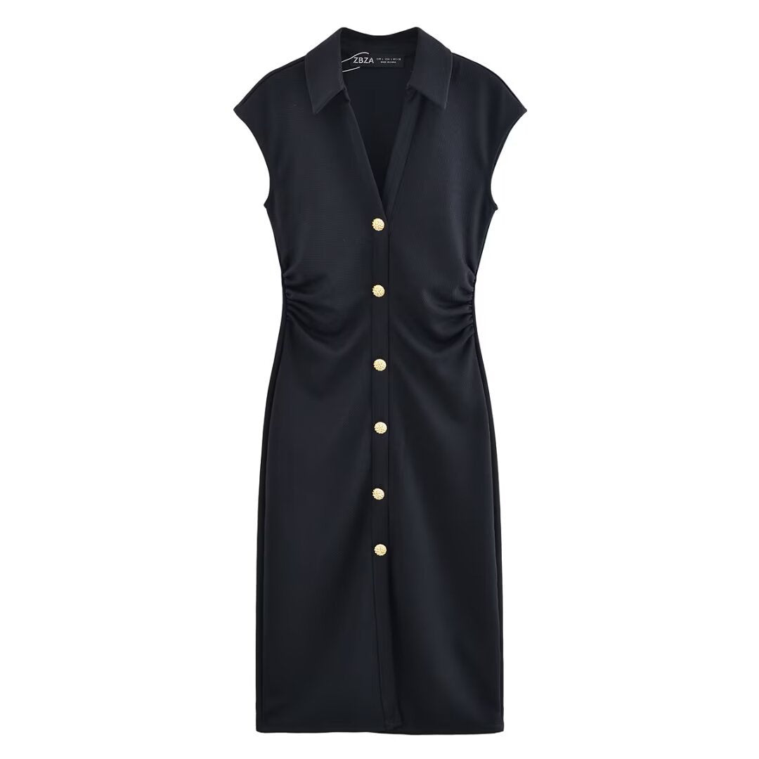 Damenkleid Hemdbluse Elegantes Knopfdetail Modern