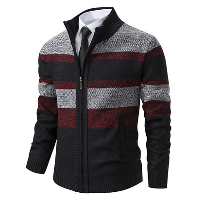 Herren Strickjacke Modern Gestreift Hochkragen