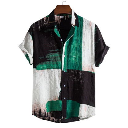 Herren Kurzarmhemd Leicht Modern Pinselstrich Muster Sommer - BerlinGlamour