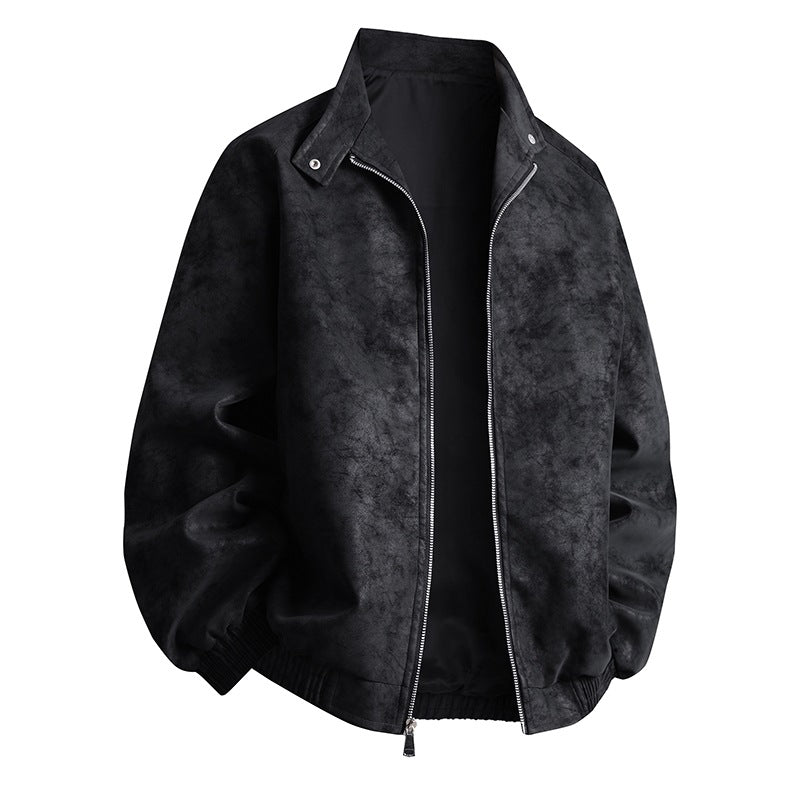 Herren Lederjacke Modern Elastisch Schwarz