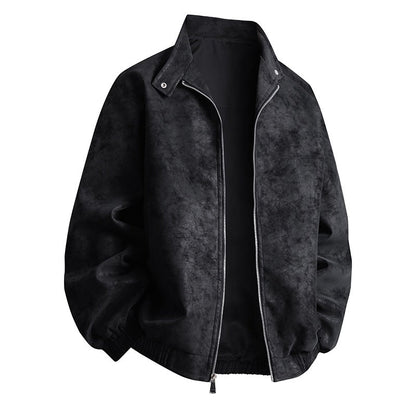 Herren Lederjacke Modern Elastisch Schwarz