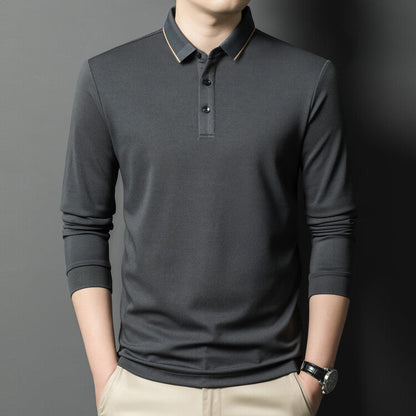 Herren Polohemd Langarm Elegantes Piqué-Hemd Modern
