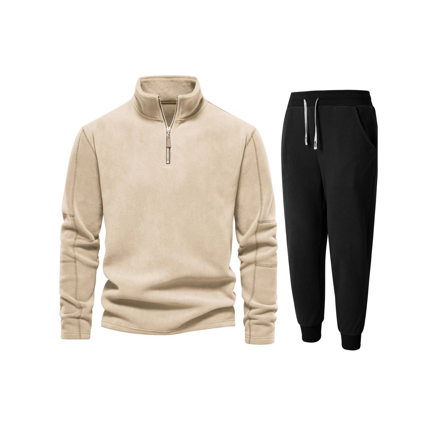 Herren Fleecejacke Kurz mit Jogginghose Bequem Schwarz