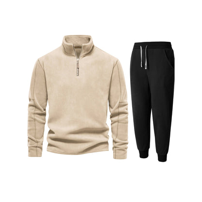 Herren Fleecejacke Kurz mit Jogginghose Bequem Schwarz