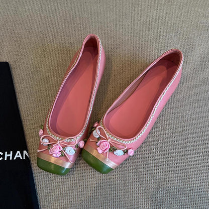 Damen Ballerinas Blumen Dekor Elegant Schnüren