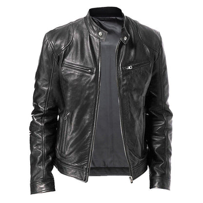 Lederjacke Herren Modern Biker Style Schwarz