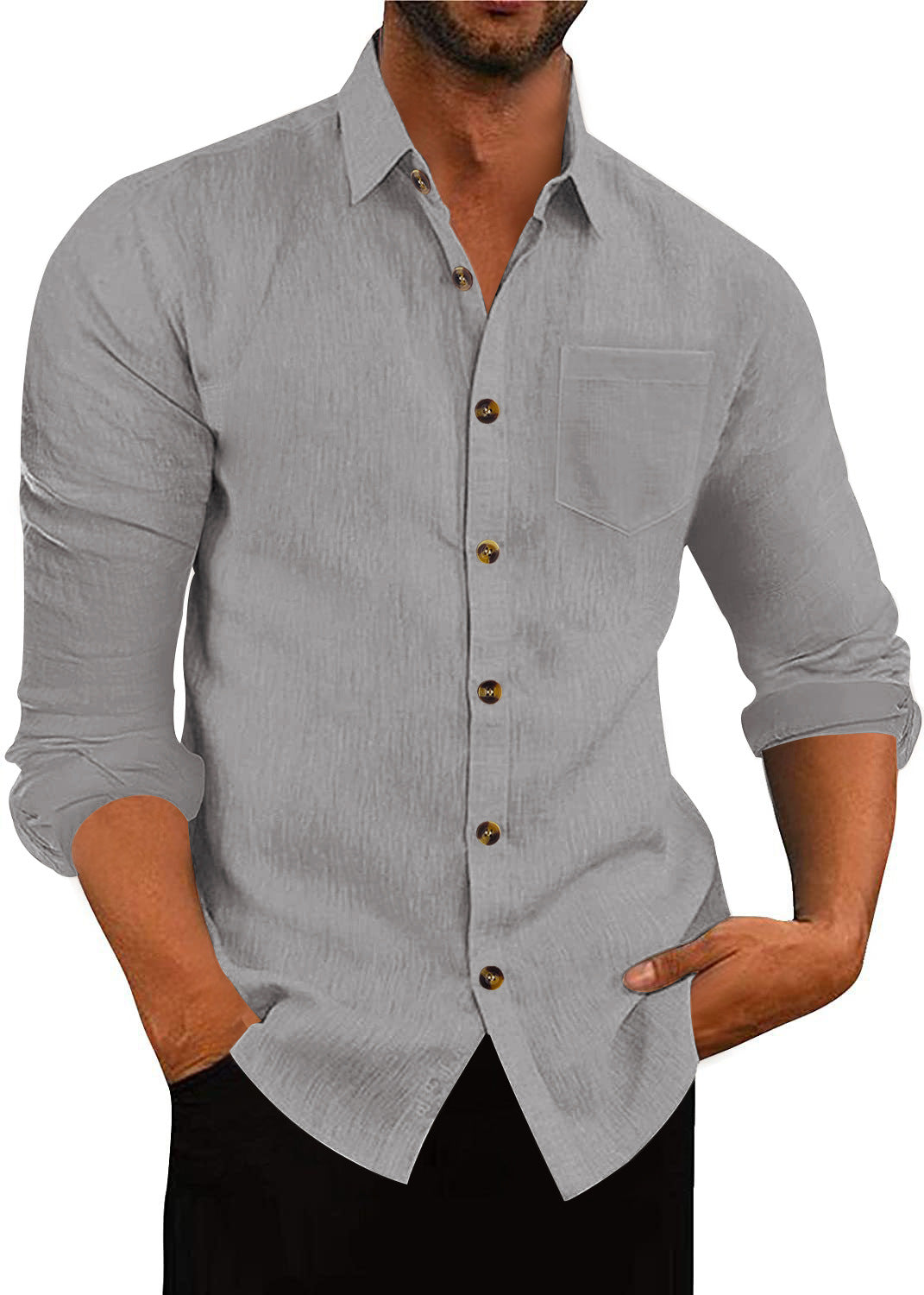 Elegantes Langarmhemd Herren mit Brusttasche und Struktur
