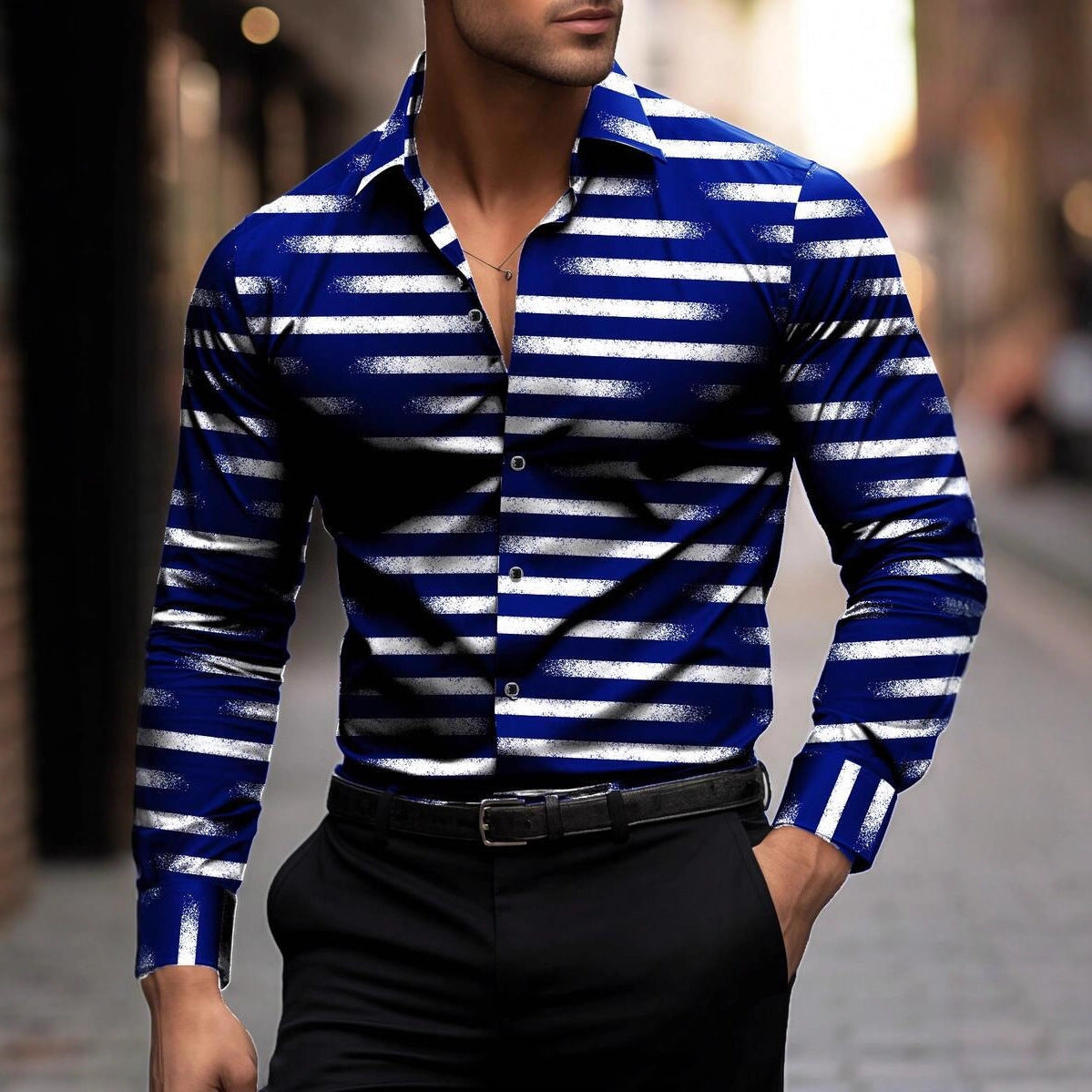 Herren Langarmhemd Modern Streifen Design Slim Fit - BerlinGlamour