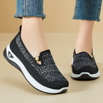 Damen Sneaker Bequem Atmungsaktiv mit Lochstrick Optik