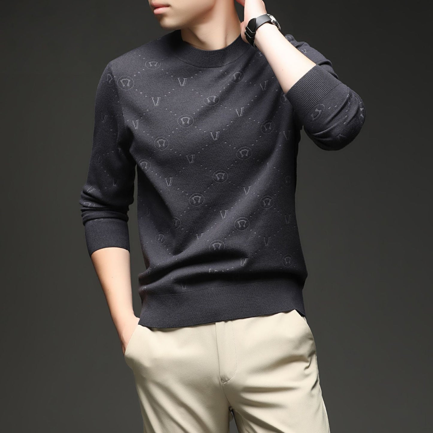 Herren Pullover Eleganter Rundhals Strukturiert Modern