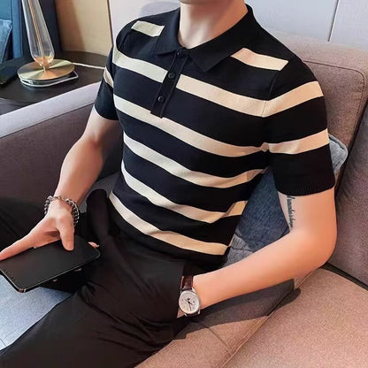 Herren Poloshirt Kurzarm Streifenmuster Modern Sportlich