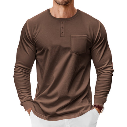 Herren Langarmshirt Modern mit Henley Ausschnitt und Brusttasche