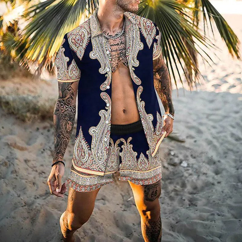 Herren Sommer Set Modern Paisley Print Freizeit Bekleidung