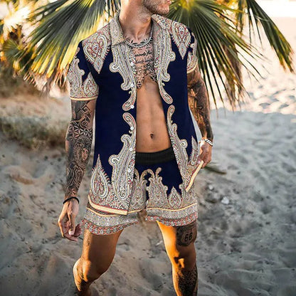 Herren Sommer Set Modern Paisley Print Freizeit Bekleidung