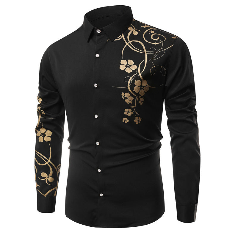 Herren Langarmhemd Modern mit Floralmuster Elegant