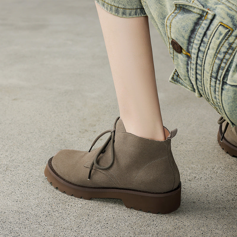 Damen Stiefeletten Wildleder Bequem Schnürsenkel Braun - BerlinGlamour