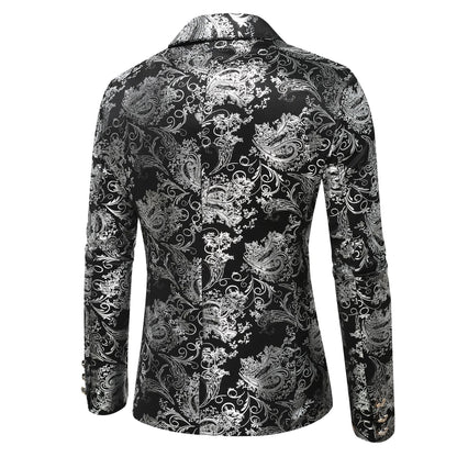 Herren Blazer Barock Stil Pailletten Elegant Schwarz