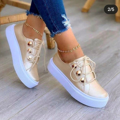 Damen Sneaker Elegant Gold Schnürsenkel Modisch - BerlinGlamour