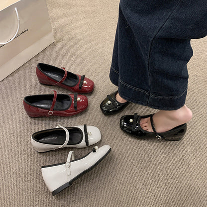 Damen Ballerinas Schleife Perlen Riemen Elegант