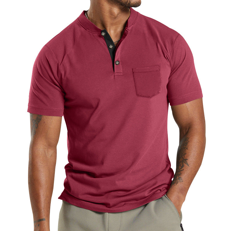Herren T-Shirt Kurzarm mit Brusttasche Modern Kragen