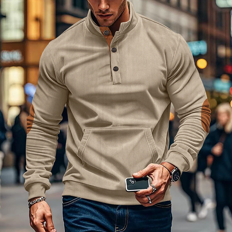 Herren Sweatshirt Stehkragen Knopfverschluss Modern Sportlich - BerlinGlamour