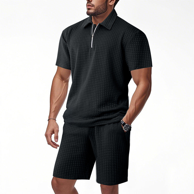 Herren Sportset Kurzarm T-Shirt und Shorts Modern Reißverschluss