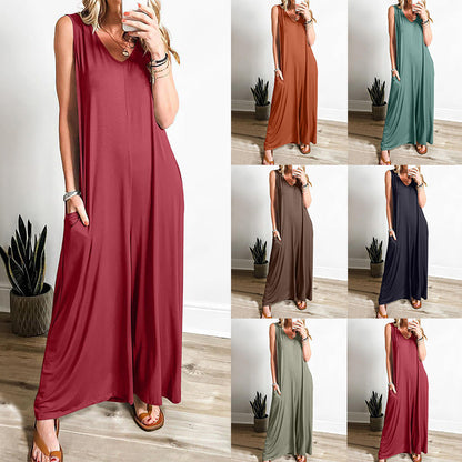 Damen Jumpsuit Locker Mit V-Ausschnitt Und Taschen - BerlinGlamour