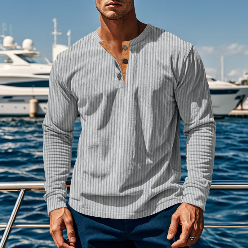 Herren Langarmshirt Strukturiert Praktisch Knöpfe BerlinStyle