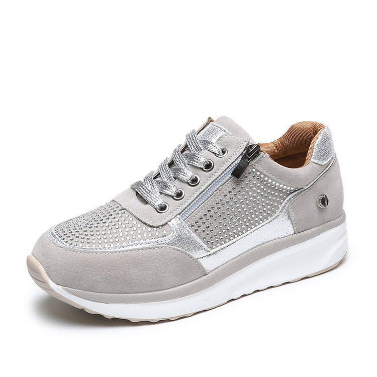 Damen Sneaker Strass Glitzer Reißverschluss Modern